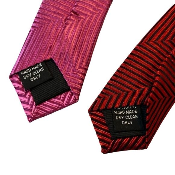 Bespoke & Co. Sawtooth Pattern Luxury Silk Men’s Tie Red or Pink | New with Tags - Picture 7 of 12